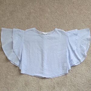 THML Light Blue Textured Flutter Sleeve Blouse